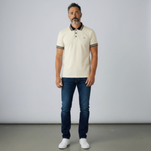 Cream Stripe Trim Polo Tee