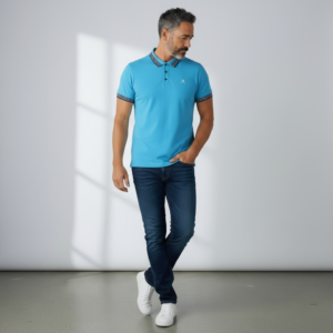 Bright Blue Pattern Trim Polo Tee